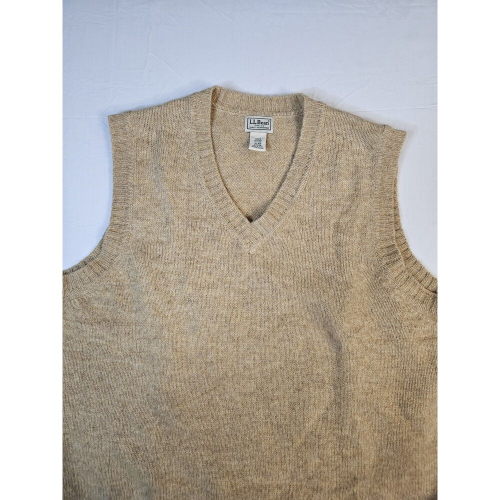 LL Bean Sweater Vest Men's Large Brown Shetland Wool V-Neck Knit Pullover L Vtg